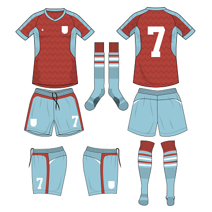 Red And Light Blue Soccer Jersey With Sock And Short Mock Up Stock  Illustration - Download Image Now - iStock