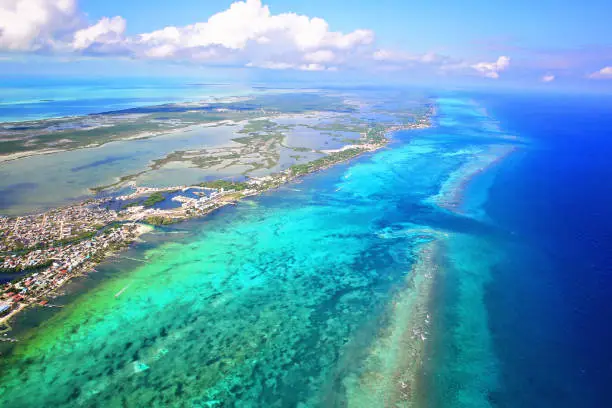 san pedro-belize, ambergris caye, aerial view, barrier reef, central america