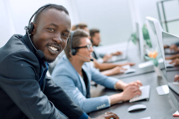 call center operators on the background of the office
