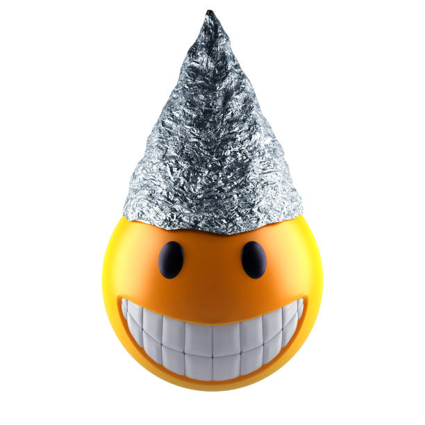 Smile sphere emoticon with tin foil cap Smile sphere emoticon with tin foil cap 3d render tin foil hat stock pictures, royalty-free photos & images