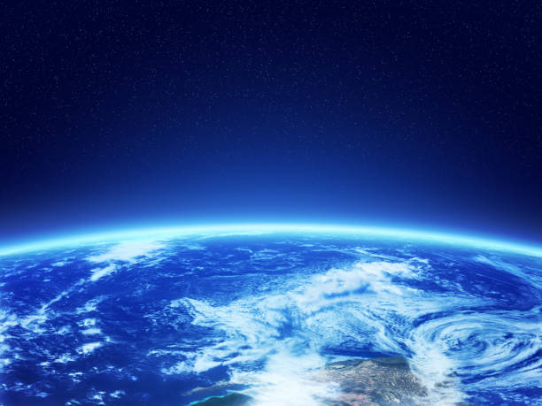 planet earth high orbit view. - satellite view imagens e fotografias de stock
