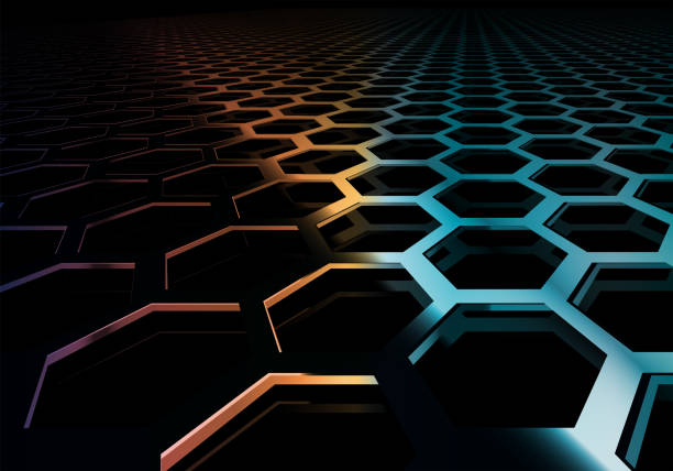 istock Geometric dark background with metal grille of brown and blue hue. 1012401082