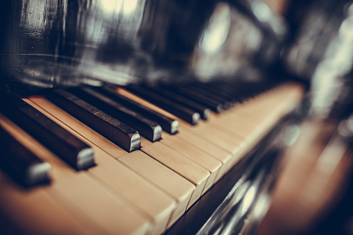 Close up shot of a piano keyboard