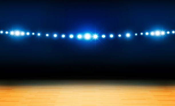 баскетбольная арена поле с ярким дизайном стадиона огней. векторное освещение - arena stock illustrations