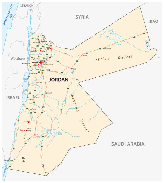 дорожная карта королевства иордания - petra stock illustrations