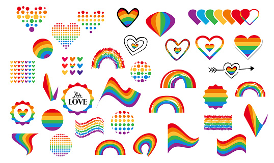 Vector abstract doodles seamless pattern. Hand written pride, love, peace lettering with rainbow. Gay parade slogan. LGBT rights symbol. Isolated. Background, pattern, wrapping paper, bag template, print for packet.