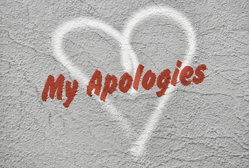 Text My Apologies written in red over a hand drawn heart