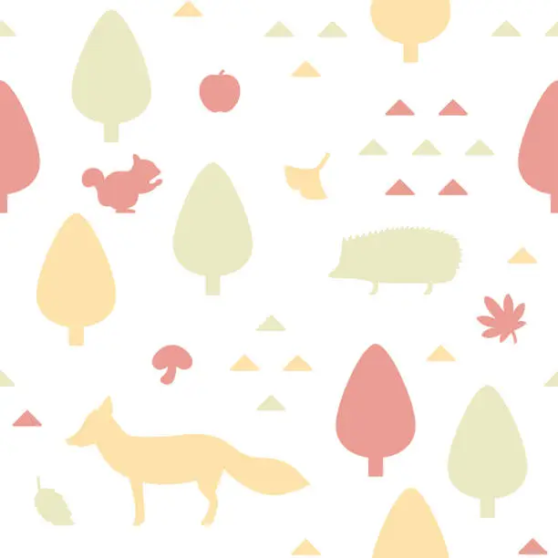 Vector illustration of Autumn woodland themed seamless pattern