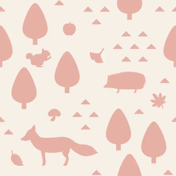 Vector illustration of Autumn woodland themed seamless pattern