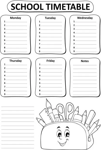 Vector illustration of Black and white school timetable topic 2