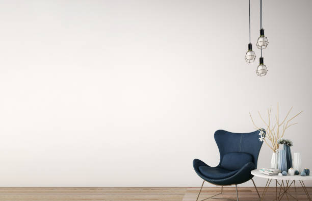 дизайн интерьера для приемной в современном стиле с заводом, стул, стол и многие реквизит на деревянном полу и белой стене /3d рендеринга / 3d и - wall office indoors white стоковые фото и изображения