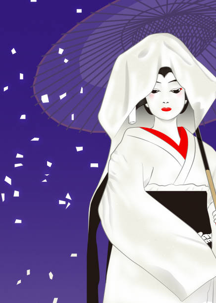 ilustrações de stock, clip art, desenhos animados e ícones de kabuki "sagimusume" - kabuki change asian culture performer