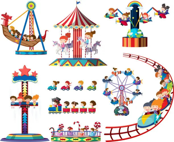 Vector illustration of A set of theme park rides