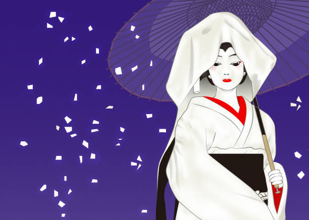 ilustrações de stock, clip art, desenhos animados e ícones de kabuki "sagimusume" - kabuki change asian culture performer