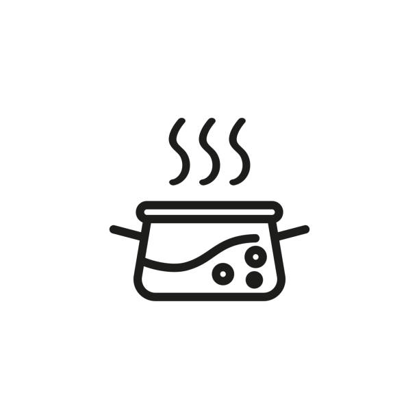 ilustrações de stock, clip art, desenhos animados e ícones de stewpan line icon - boiling water