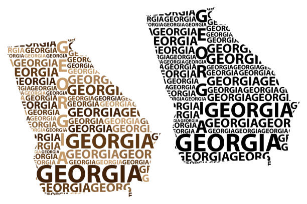 Map of Georgia (U.S. state) - vector illustration Sketch Georgia (United States of America) letter text map, Georgia map - in the shape of the continent, Map Georgia (U.S. state) - brown and black vector illustration georgia us state stock illustrations