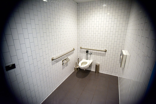 The feel of a hidden camera overlooking a bathroom