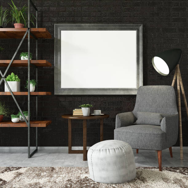 istock Empty Frame on Living Rooms Wall with Shelf 1012478930