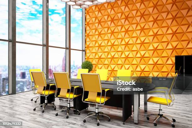 Orange Board Room Stock Photo - Download Image Now - Multi Colored, Desk, Yellow