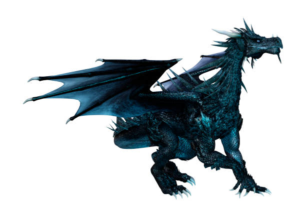 istock 3D illustration black fairy tale dragon on white 1012482210