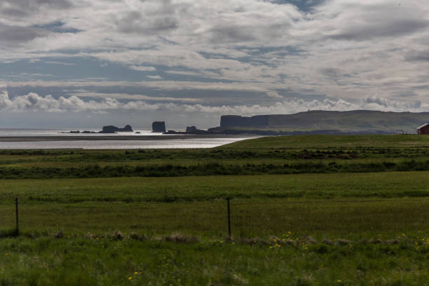 istock Icelandic coast. Green plain and  rocky shore in background 1012487280