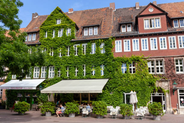 Hannover, Germany - July 7, 2017: Historic Old Town street cafe in Hannover, Germany.