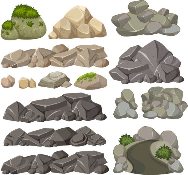 Set of different rocks Set of different rocks illustration moss stock illustrations