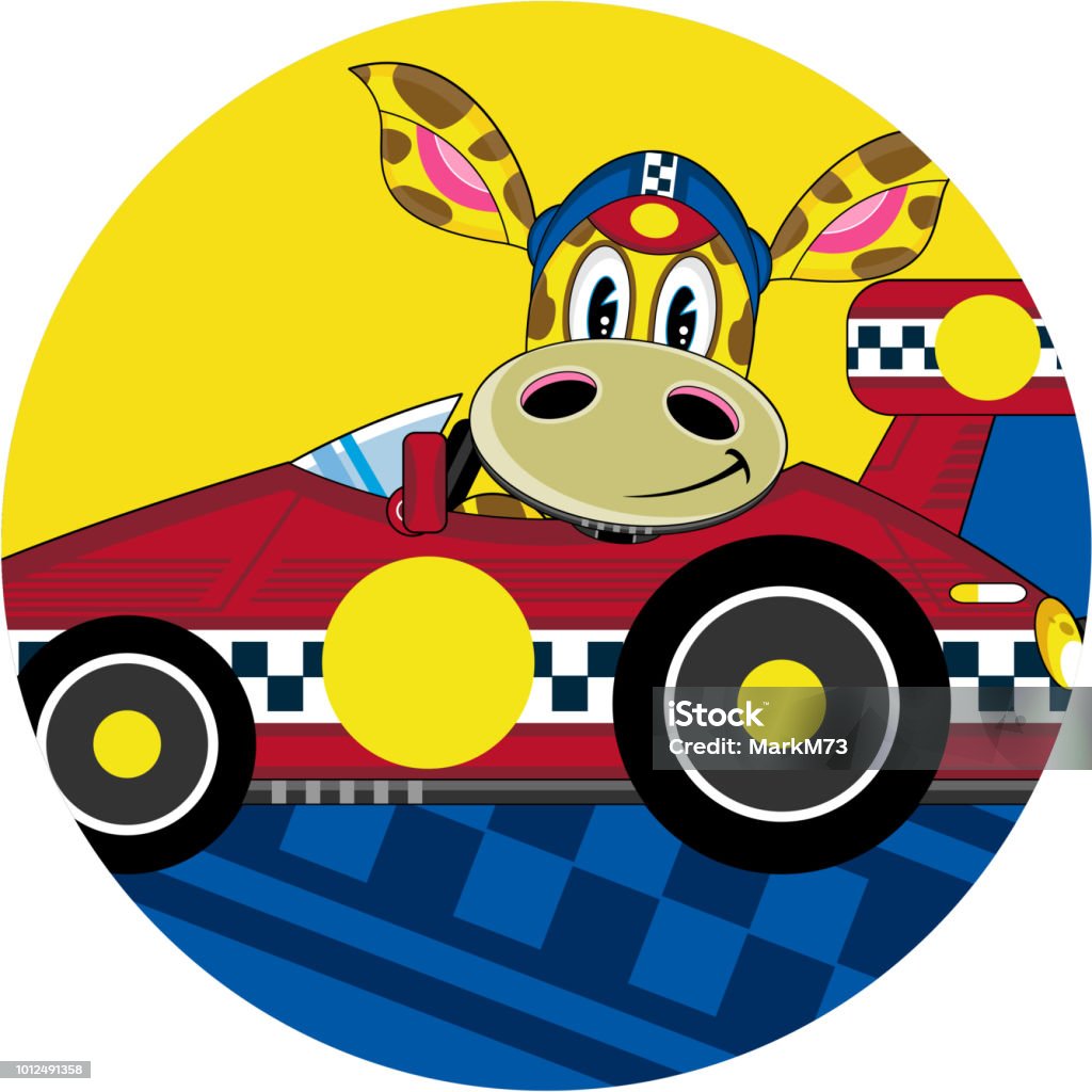Animal Racing Driver Cartoon Cute Cartoon Giraffe Racing Car Driver Stock Illustration - Download ...
