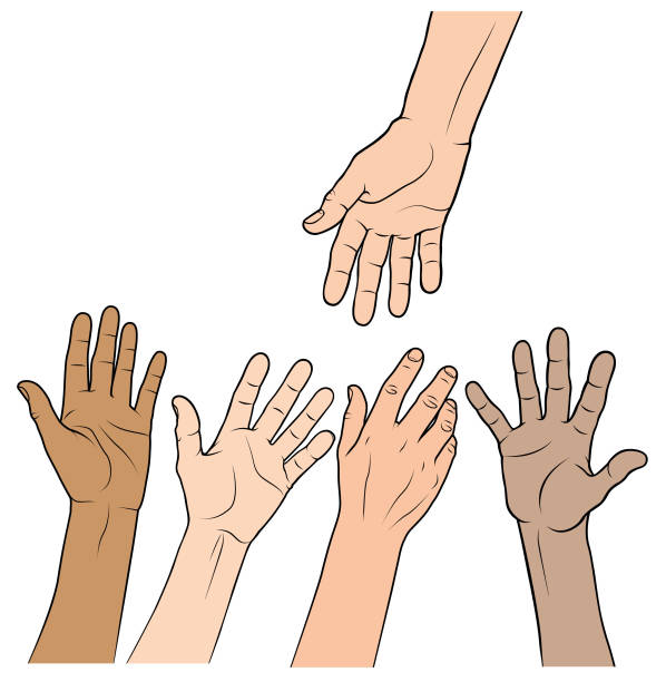 a hand abbildung zu helfen - reaching stock-grafiken, -clipart, -cartoons und -symbole