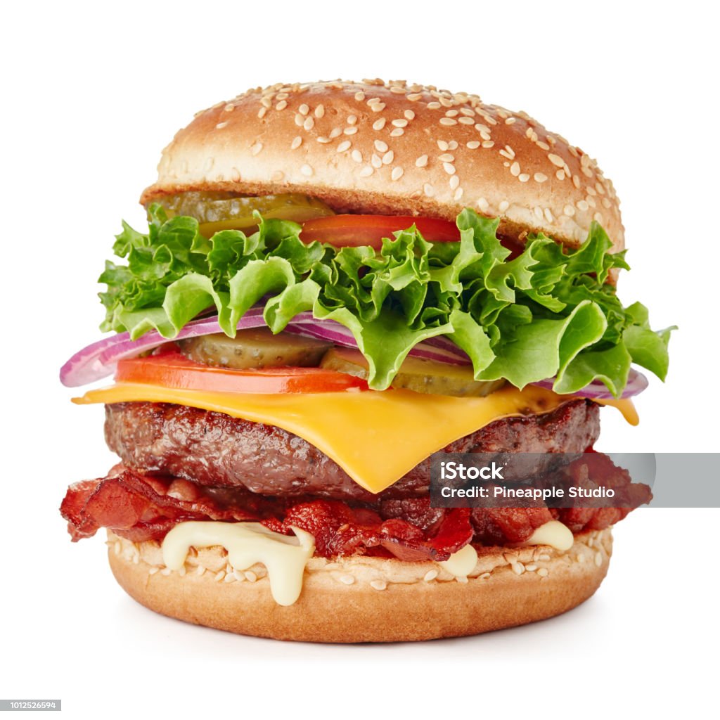 hamburguesa fresca aislado - Foto de stock de Hamburguesa - Alimento libre de derechos
