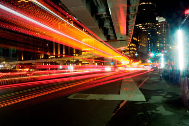 istock Banqiao city traffic light trails 1012531192