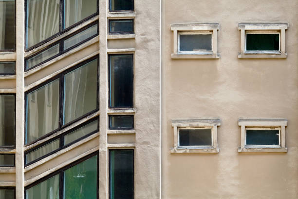 istock Construction background Building with diagonal windows of stairwells 1012539598