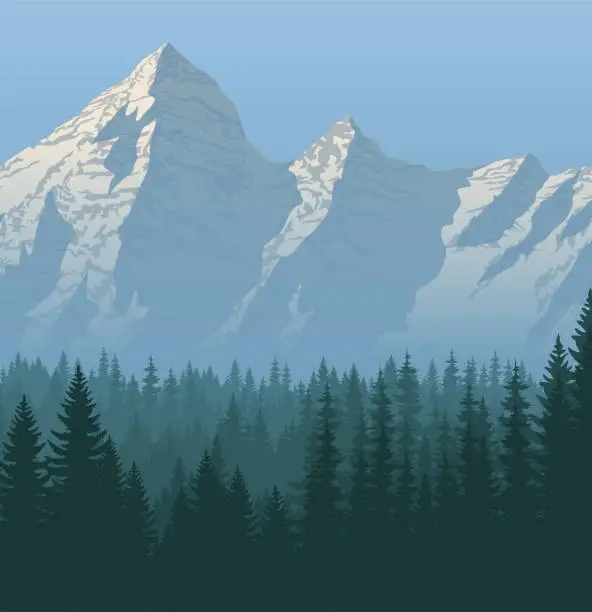 Vector illustration of Alps mountain landscape at Europe Switzerland