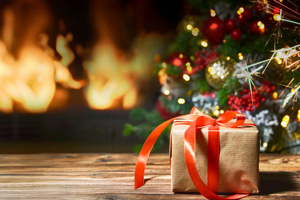 istock Beautiful decorated fireplace and Christmas tree 1012547748