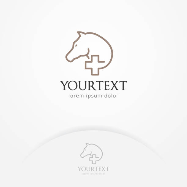 Animal care logo Animal care logo, Vector illustration of a horse with a health symbol with a linear line style. Veterinary and pet care logo template vet treating horse stock illustrations