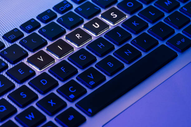 istock Virus written on a backlit keyboard in a blue ambiant light 1012561898