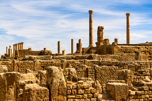 Timgad, a Roman-Berber city in the Aures Mountains of Algeria. (Colonia Marciana Ulpia Traiana Thamugadi). UNESCO World Heritage Site