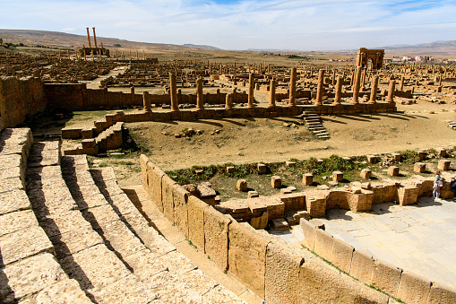 Timgad, a Roman-Berber city in the Aures Mountains of Algeria. (Colonia Marciana Ulpia Traiana Thamugadi). UNESCO World Heritage Site