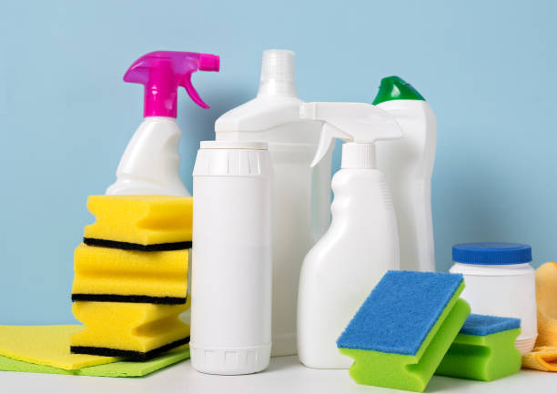 istock house cleaning products on blue background 1012570658