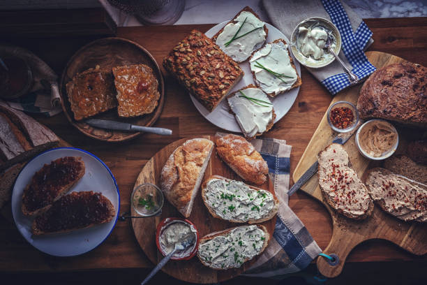 Concept of breakfast, eat food with butter