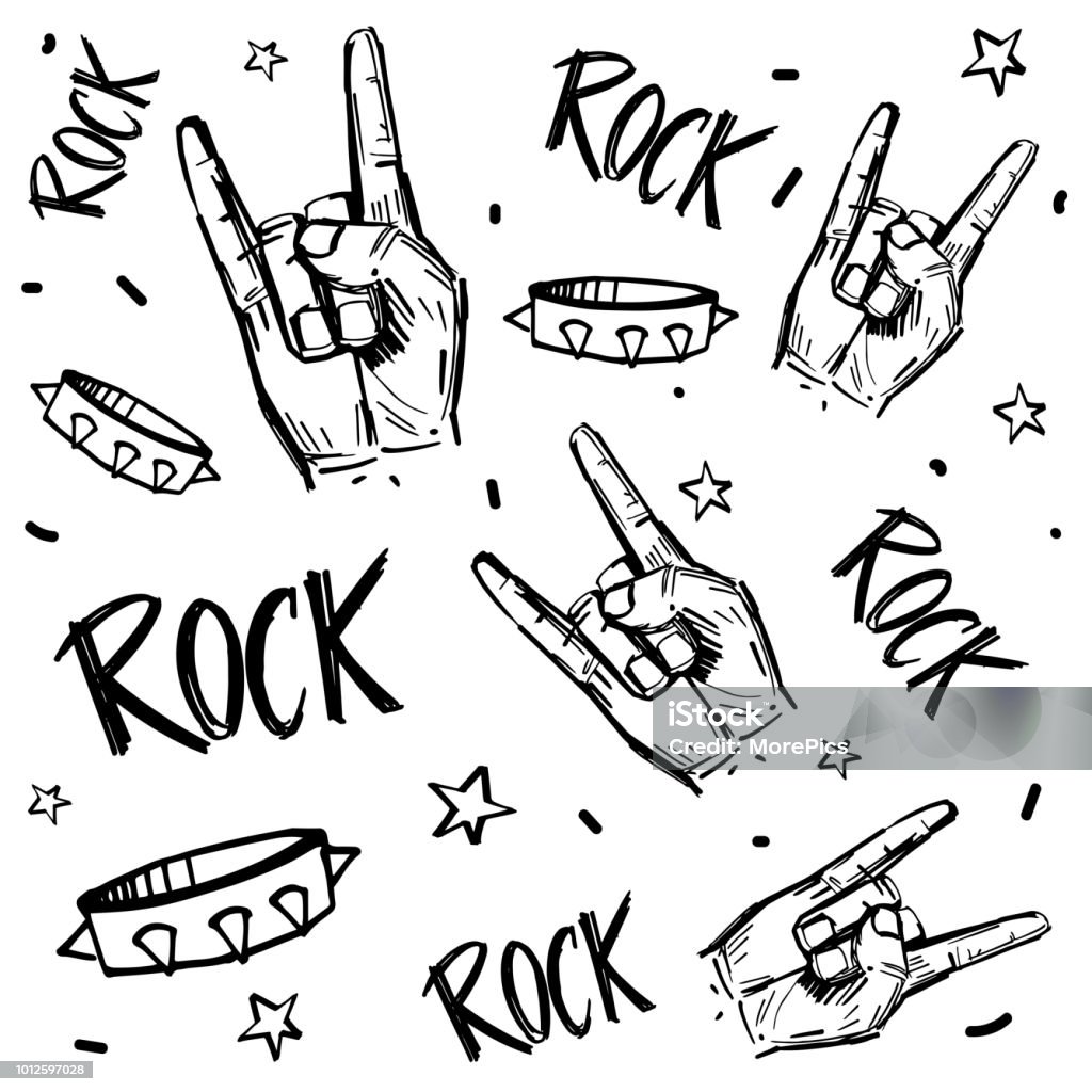 Rock and roll  signs. Seamless pattern with transparent background. Rock Music stock vector