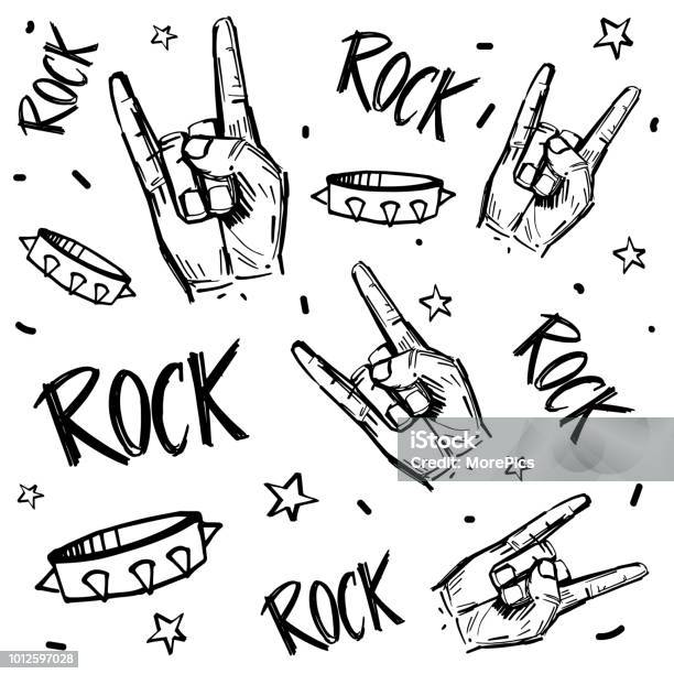 Rock And Roll Signs Seamless Pattern With Transparent Background Stock Illustration - Download Image Now