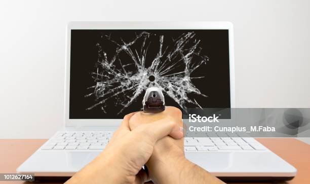 Stressful Job Stock Photo - Download Image Now - Shooting a Weapon, Computer, Gun