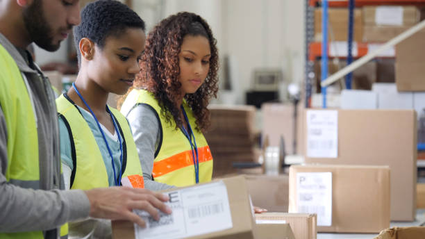 istock Group of employees working in distribution warehouse 1012627646