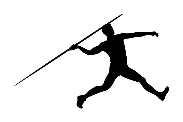 illustrazioni stock, clip art, cartoni animati e icone di tendenza di lanciatore di giavellotto atleta per pista e campo - javelin
