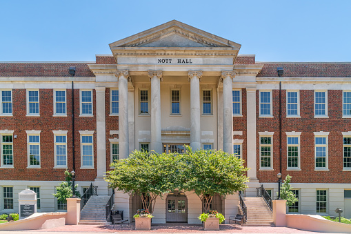 TUSCALOOSA, AL/USA - JUNE 6, 2018: Nott Hall on the campus of University of Alabama.