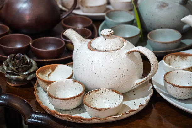 istock handmade teapot and cups ceramic porcelain set 1012651680