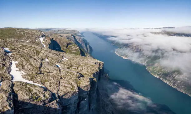 Photo of Aerial view of Kjerag plateau and Lysefjorden