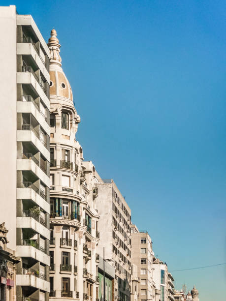 Perspective urban view of eclectic style architecture at montevideo downtown, Uruguay