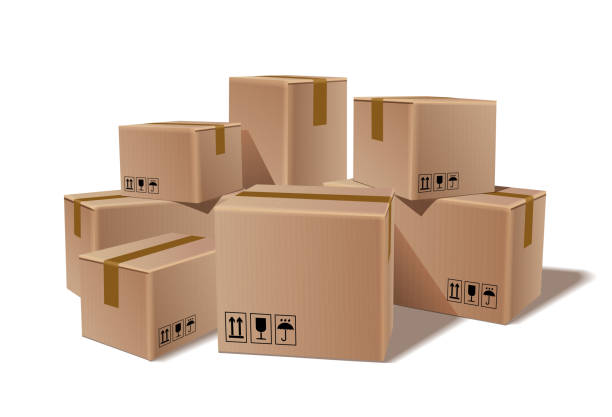istock Pile of stacked sealed goods cardboard boxes. 1012680084